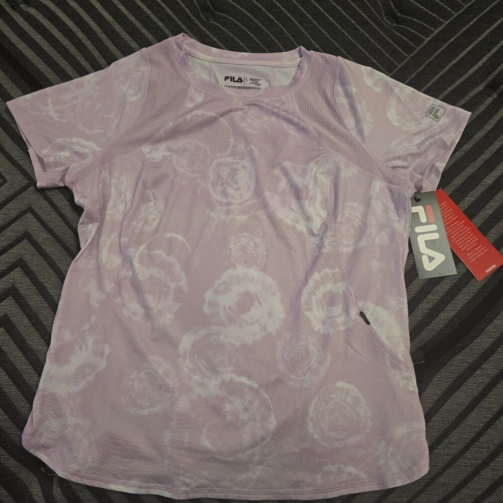 Fila Training Women's Lilac & White Tie-Dye Fitted Athletic T-Shirt Size Large